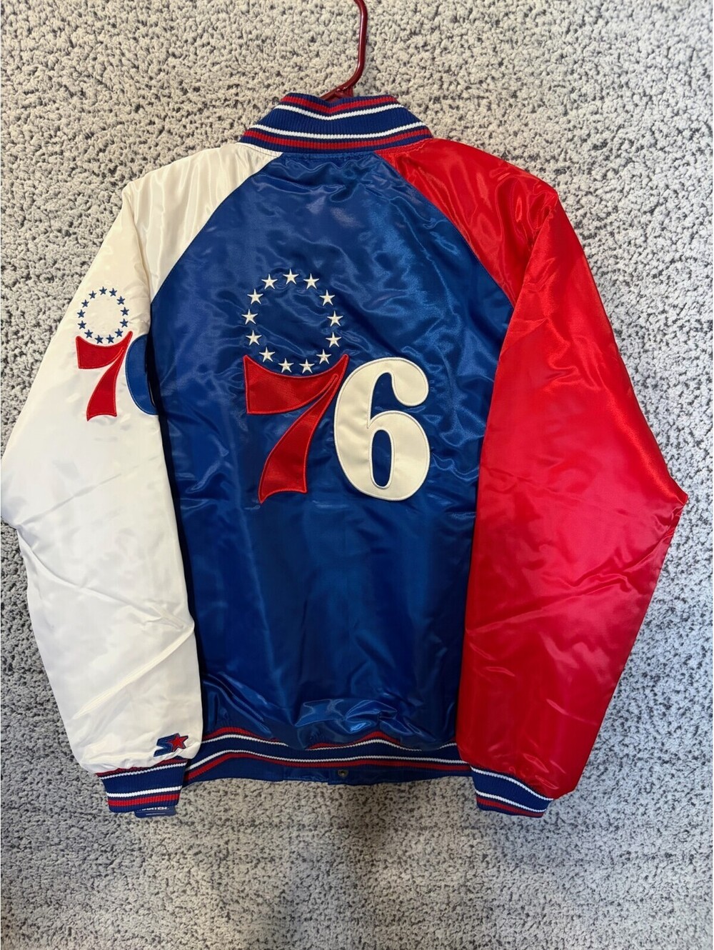 Starter Philadelphia 76ers Satin Snap Jacket XL Red Blue White NBA NWT